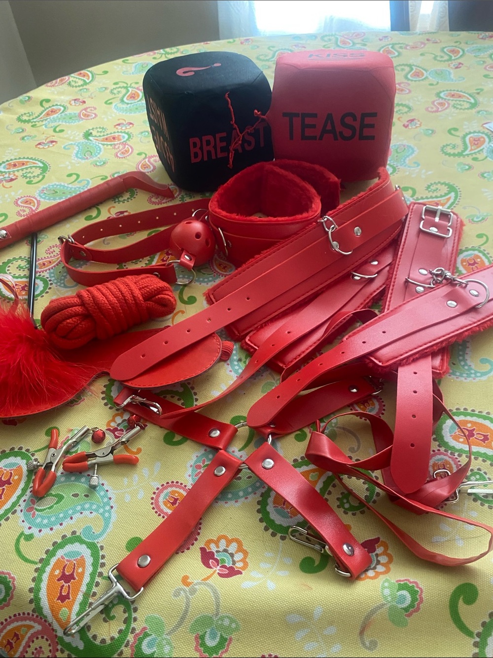 12 Pieces Bondage Set on the bed Collar Whip spanking HandCuffs Restraint